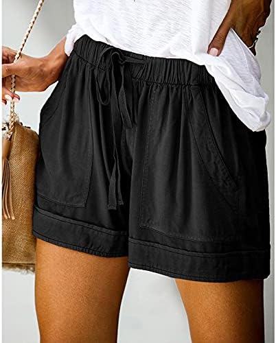 Женски плетени шорцеви со еластични шорцеви од половината, обични панталони, сплит женски цртеж, лабава удобна џебна еластична