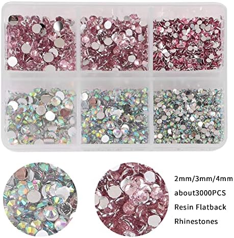 3000 парчиња рамни рингестони за занаети, розови и бели кристали Rhinestone, смола рамен Rhinestones сјајни скапоцени камења нокти
