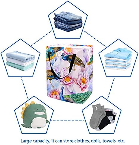 Паун лотос Убави алишта за перење алишта, водоотпорна корпа за перење алишта со рачки за детски расадници колеџ Дорми Детска спална соба