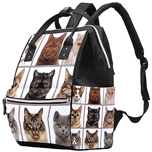 Глави на мачки Гледајќи Во Камерата Торби За Торби За Пелени Ранец За Мумии Торба За Пелени Со Голем Капацитет Нега Патна Торба