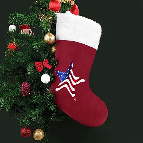 Starsвезди на знамето на САД Патриот гордост Божиќни чорапи порибување на Божиќни дрво санта украси што висат украси за одмори од камин
