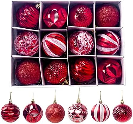 Skoy 60мм/2.36 Божиќни украси за божици за украси на Кристамс, 12 парчиња Божиќни дрво распрскувани украси со висечка јамка