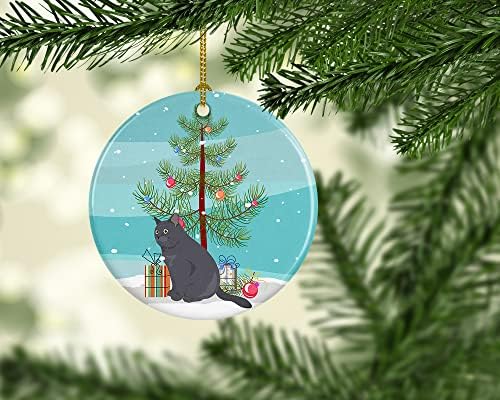 Богатства на Каролина CK4751CO1 Британија Шортаир 1 Мачка Среќен Божиќ керамички украс, украси за новогодишни елки, виси украс
