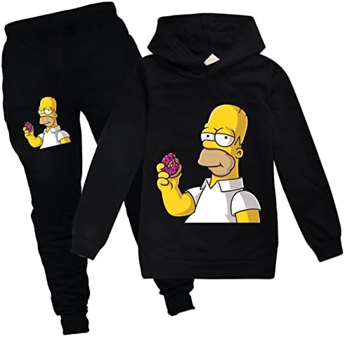 Gtwaz Kids The Simpsons Pullover Sweatshirts Hoods and Sweatpants 2 парчиња Обични облеки на тренерки за млади