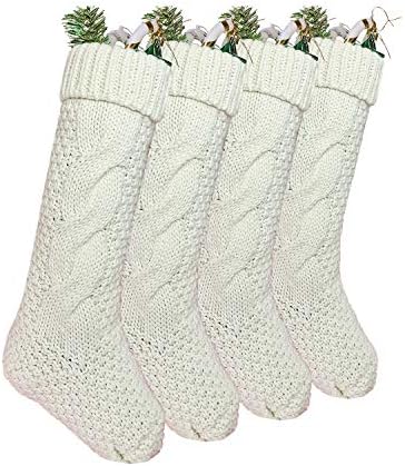 Сатиирх Плетете Божиќни Чорапи 4 Спакувајте 18, Украси За Порибување Со Големи Димензии За Празничен Декор, Бургундска И Бела Слонова