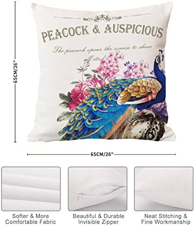 Рустикален пурпурен паун со цвеќиња со цвеќиња фрли перница за покривање на акварел декор од паун Паук и пријатна перница за перници