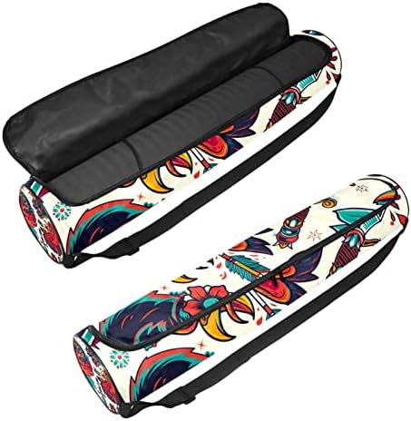 Традиција Rooster Lion Snake Head Gead yoga Mat торби со целосна зип торба за носење жени за жени, вежбајте носач на јога душек со прилагодлива