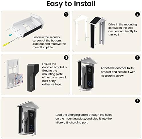 Сончевиот полнач за видео врата, компатибилен со видео-врата 2-ри генерал 2020, не-жични видео-врата со микро USB, водоотпорна