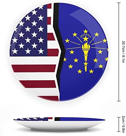 Американско И Индијано Државно Знаме Гроздобер Дизајн Коска Кина Декор Плоча Со Штанд Круг Декоративна Плоча Дома Нишање-Плоча