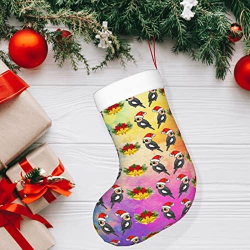 Аугенски Божиќни чорапи Кокатиел Санта Кристман ingингл двострана камин што виси чорапи