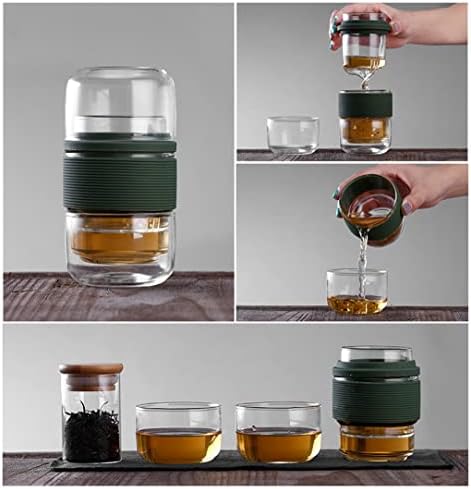 Sdfgh Travel Tea Set Kungfu чај сад со преносни чаши за стакло со стакло со инфузер за сет за патувања дома