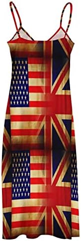 Британско Знаме На САД Женски Долг Макси Фустан Лизгање Печатење Плажа Без Ракави Смешно