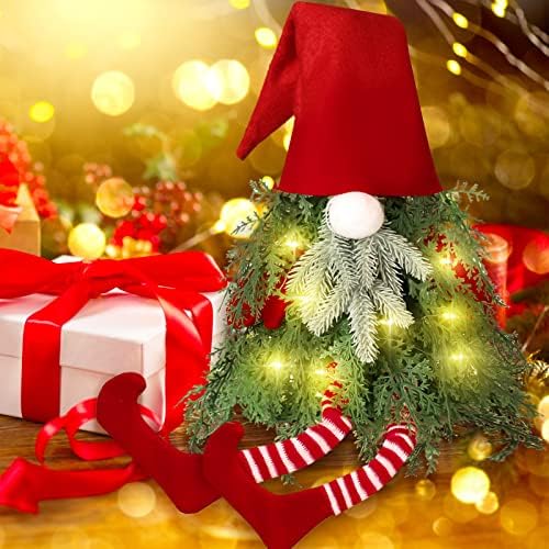 2 парчиња осветлени стоечки гномско дрво Божиќна декорација, прелитен украс за елки за елки за елкирање на седење за декор