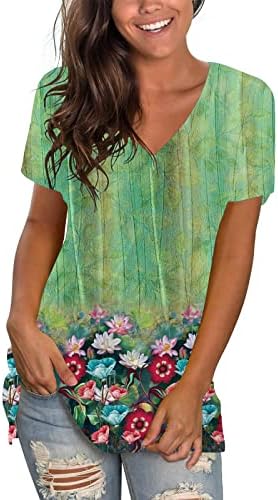 Блуза жени лето есенски памук со кратки ракави, графички печатење на вратот, блуза со блуза за дами aj aj