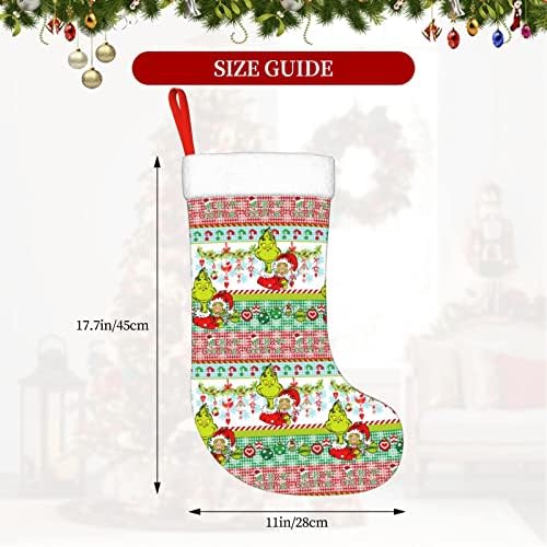 AYWBVCA The Gri.nch Божиќни чорапи Персонализирани Божиќни чорапи виси украси за бонбони за подароци за семејни празници Божиќни забави украси
