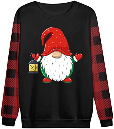 Christmasенски божиќни врвови и блузи, женски божиќни карирани карирани печатени ракави за џемпери, маичка за џемпери долги преовладувања