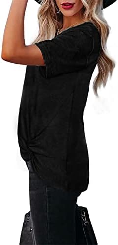Letterенски летен крст крст на врвот дами мода со краток ракав Туника, фустани за пресврт на јазол предни маички плус блузи со