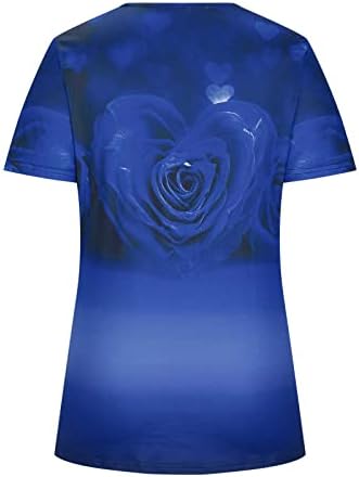 Денот на мајката врвови за жени лето лабава обична маица 3Д роза печатена околу вратот кратки ракави Туники блузи врвни