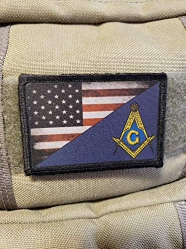 Масонски компас/тактичка лепенка на знамето на САД - изработено во САД - закрпи совршени за воениот елек на вашата чинија, капа,
