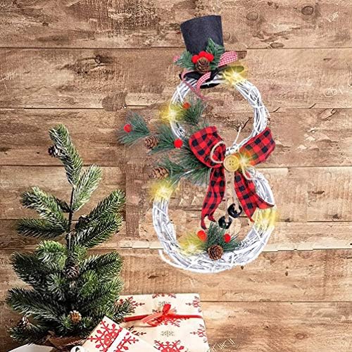 Абоофан 2 парчиња осветлена декорација на Божиќниот венец Снежен човек во форма на венец од лов на врата за камин и wallsидови