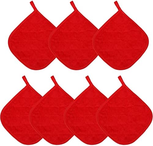 Haimay 7 парчиња црвени памучни тенџери за митници за кујнски печки, машинска миење и топла подлога отпорна на топлина, 7 x 7 инчи