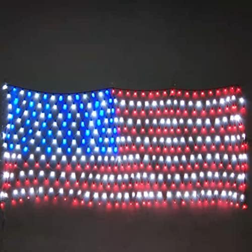 Надворешно 4 -ти јули украси прозорец завеси светла LED мрежно светло американско знаме, црвено бело и сино патриотско стринг