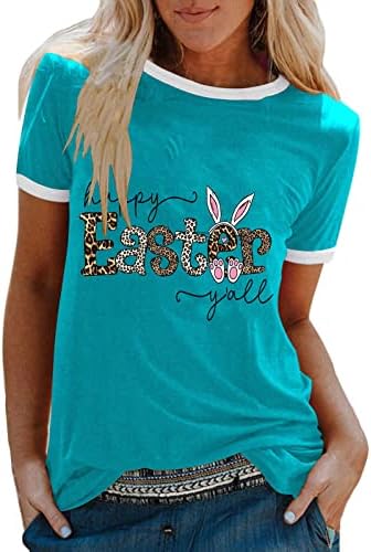 Среќна Велигденска кошула за жени за жени мода што се спојува лабава обични маички горниот дел од вратот на вратот на краткиот ракав