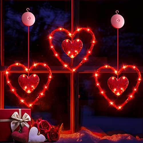 Lyubasa 3 пакет в Valentубезни прозорец светла Декорации, прозорец за ден на в Valentубените, виси црвено осветлена предводена силуета