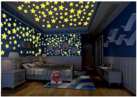 ASTRQLE 100pcs Мешани Обоени Прозрачни Флуоресцентни Ѕвезди Пластични Налепници За Ноктилуцентни Ѕидни Налепници Налепници За Декорација
