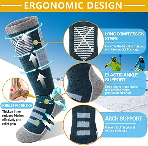 АНЛИСИМ ДЕЦА Мерино Волна Ски чорапи 3 пара Девојки момчиња термички зимски топло дебели чорапи за дишење за скијање сноубординг