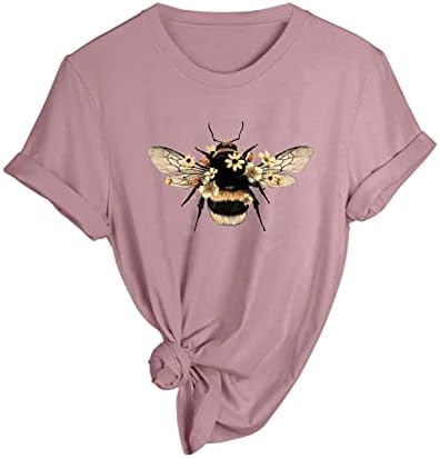 Оставете го тоа пчела кошула жени со кратки ракави графички маички за тинејџери гроздобер врвови летни букви печати обични маички