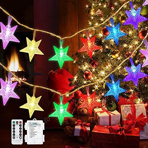 Нинг Божиќна starвезда на Starвездата, разнобојно ЛЕР со далечински тајмер 8 режим Твинкл самовила за домашни украси за спални