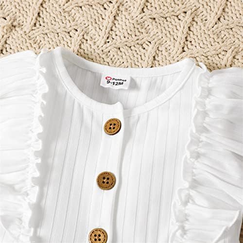 Патпат бебе девојче бело копче предно цврсто ребро плетено трим резервоарот фустан 3м-24months