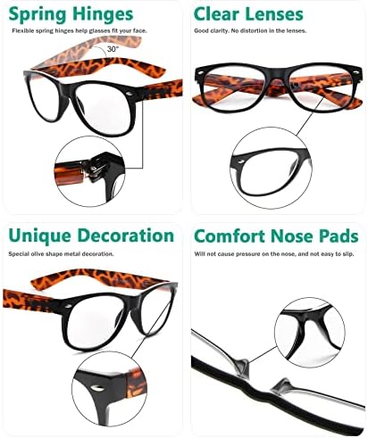 Очила за читање на очила на очите на 80 -тите години за жени 5 пакувања црна рамка со читатели на жешки раце +1,75