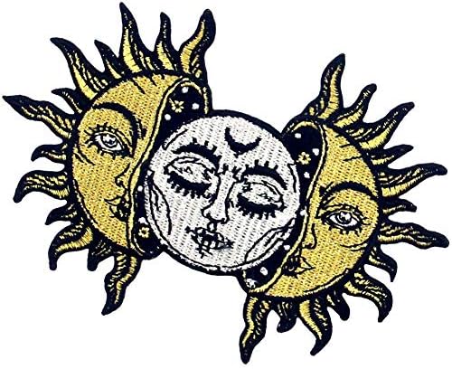 Сонце и месечина Печ везена велосипедска апликација железо на шиење на амблем