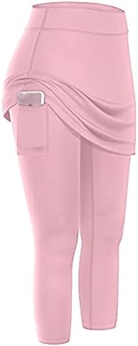 Јога панталони за жени со висока половината со џебови долги/кратки тренинзи хеланки здолниште за вежбање спортски еластични панталони