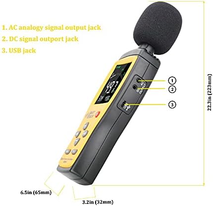 Jieseing Дигитален звук на бучава Ниво на мерач на мерач на аудио тестер 30 ~ 130 DBA боја LCD дисплеј автомобилски микрофон DB метар