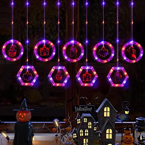 Декорации за Ноќта на вештерките LOLSTAR, виолетова портокалова прозорец светла со далечински управувани, 100,8 метри жици на жици со 10 украси
