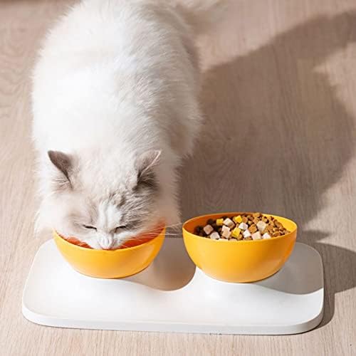 Чинии за мачки, 15° Навалено Јадење Единечни / Двојни Пластични Чинии за Хранење, Со Држач Што Не Се Лизга, за И Вода, Лесен