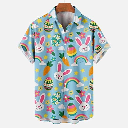 Велигденски маички кошули за мажи зајаци јајца моркови Графички маици со кратки ракави лаптопи влезови лабава обична блуза со плажа
