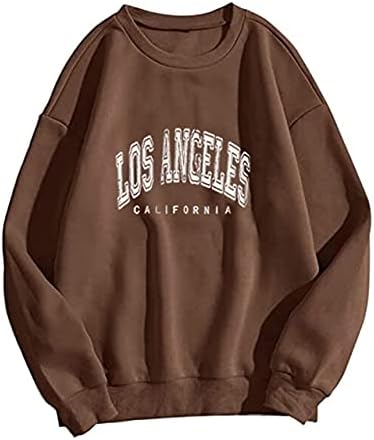 Safrisior жени преголема Лос Анџелес Калифорнија Писма Печати Графички руно џемпер екипаж на екипажот со долги ракави пулвер врвот на врвот