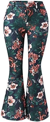 Womenените Елегантни разгорени панталони широки нозе палацо панталони цветни печатени панталони еластични половини долги панталони дами
