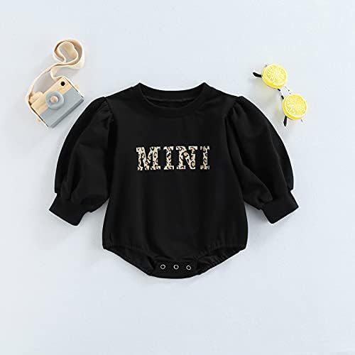 Mybfyabo бебе девојче облека мини леопард буква печати долг ракав ромпер тркалезен џемпер на џемпери за џемпери за џемпери на вратот