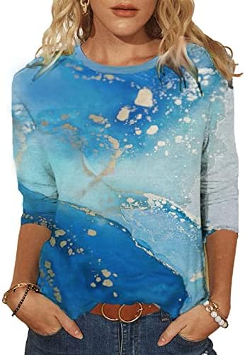 Женска Модна Маица Сликарство Графички Кошули За Печатење Екипаж 3/4 Ракави Блузи 2023 Пролет Лето