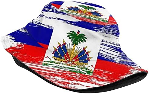 Симпатична капа на корпа за знаме на Хаити, спакуван широк облик на сонце, за заштита на сонцето, на отворено рибарски рибарски