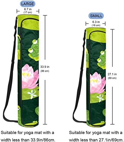 Вежбање јога мат носач за торбичка со торбичка со рамо розово лотос езерцето зелени лисја жаби, 6,7х33.9in/17x86 см торба за јога мат