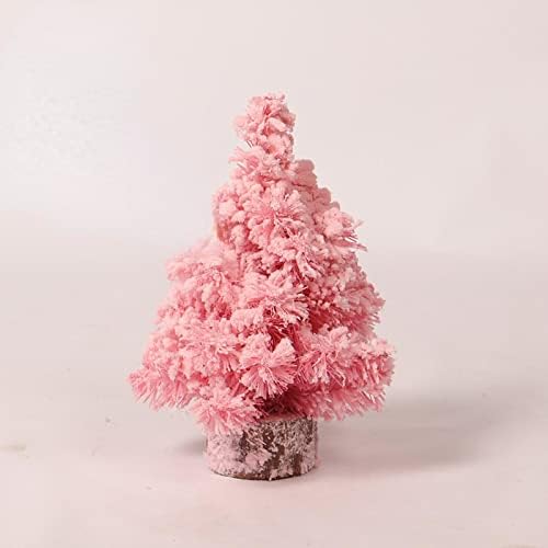 Аапи симулација розова шифрирана собрана мини новогодишна елка Нова розова маса украси Божиќни украси PinkflockEdTreeWithWithWoodBase-45см