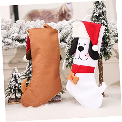 Абаодам 2 парчиња куче Божиќно порибување хризми чорапи Адорос пара де природен украси Божиќни чорапи Декорација Божиќни чорапи Персонализирани