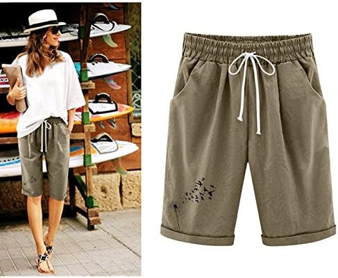 Бермуда шорцеви за жени должина на коленото летни обични цврсти бои со дрес шорцеви со џебови лабава удобна дневна долга шорцеви