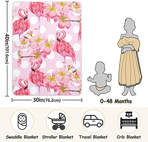 Swaddle Flamingos Тропски цвеќиња памучно ќебе за новороденчиња, примање ќебе, лесен мек треска за ќебе за креветчето, шетач,